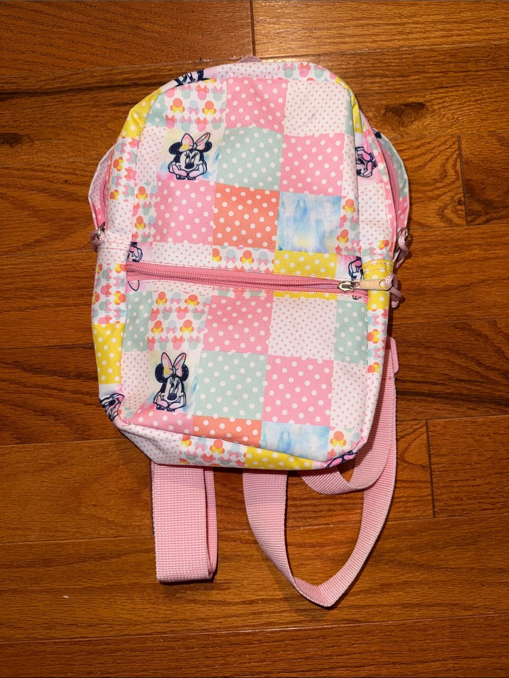 Disney Minnie Mouse pastel patchwork toddler zip up backpack